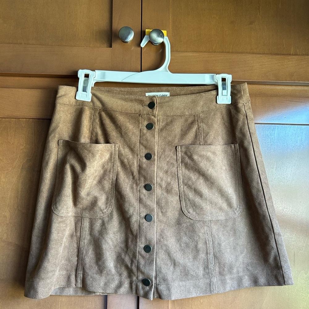 Tan Suede Button Down Mini Skirt